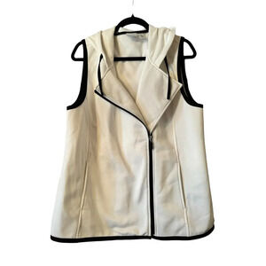 Weekend's By Chico's White/Black piping asym zip fleece vest with Hood 3/L